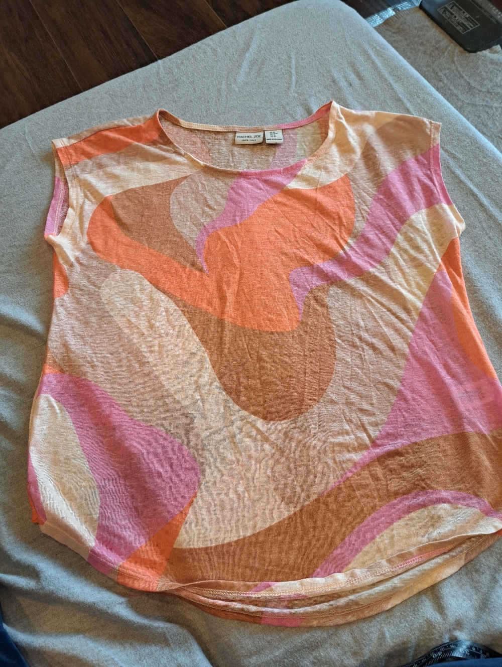 Rachel Zoe Artsy 100% Linen Top T-shirt Size M multicolor  Abstract Chic